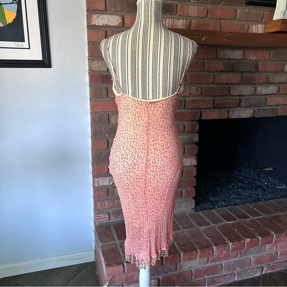 VTG Betsey Johnson Peach Floral Print Beaded Hem Sleeveless Dress Sz 8 PETITE - Picture 6 of 15